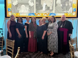 (Left to right) Dr. Marti West, Archdiocese of San Antonio, Dr. Mazie McCoy, Archdiocese of Galveston-Houston, Misty Poe, Diocese of Austin, Cecilia Abbott, First Lady of Texas, Dr. Lisette Allen, Texas Catholic Conference of Bishops, Dr. Rebecca Hammel, Diocese of Corpus Christi, Frank Perez, Diocese of Fort Worth, Ana Gomez, Diocese of Brownsville and Bishop Michael Olson, Diocese of Fort Worth 